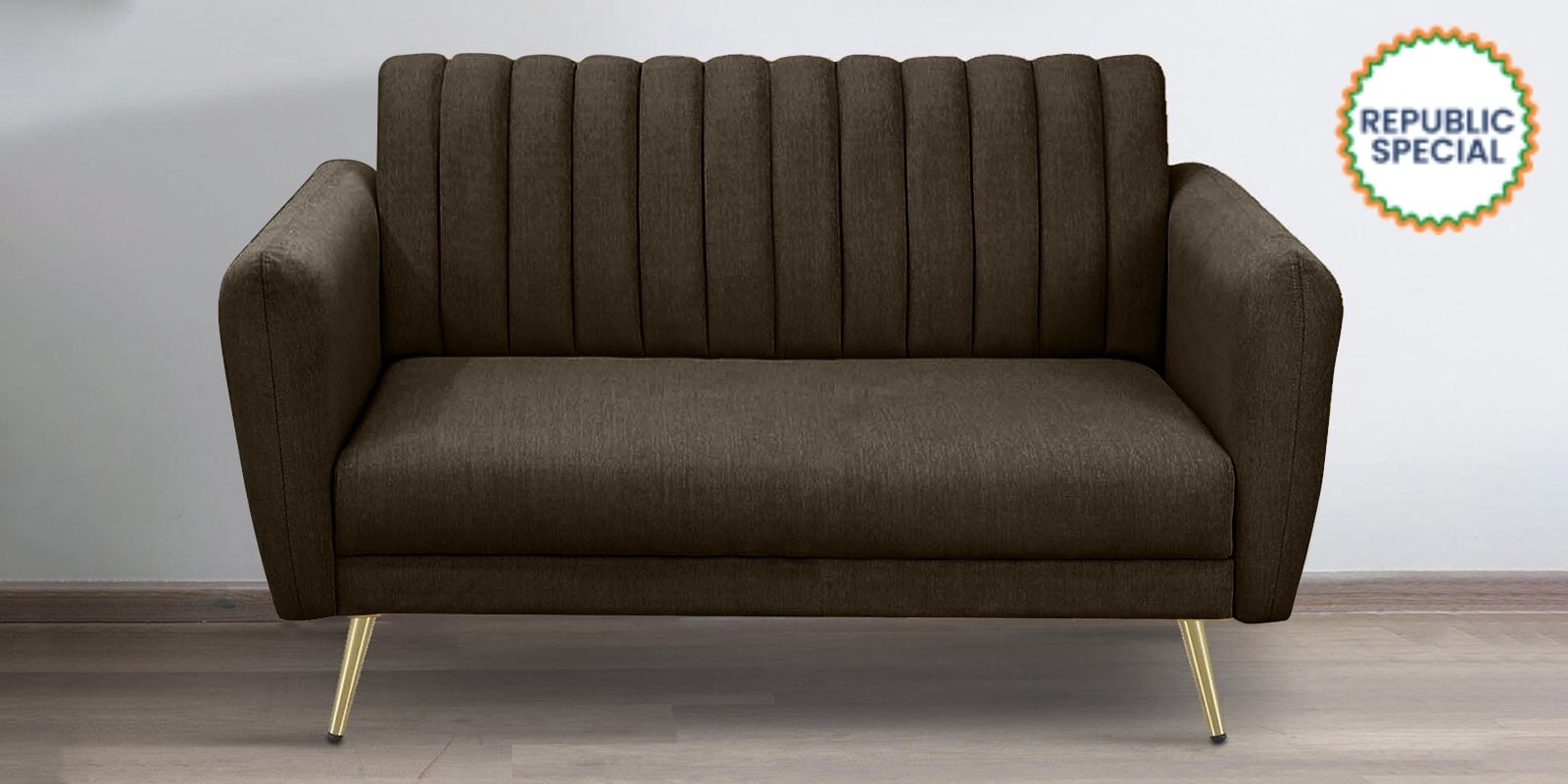 Fidel Chenille Fabric 2 Seater Sofa in Brown Colour