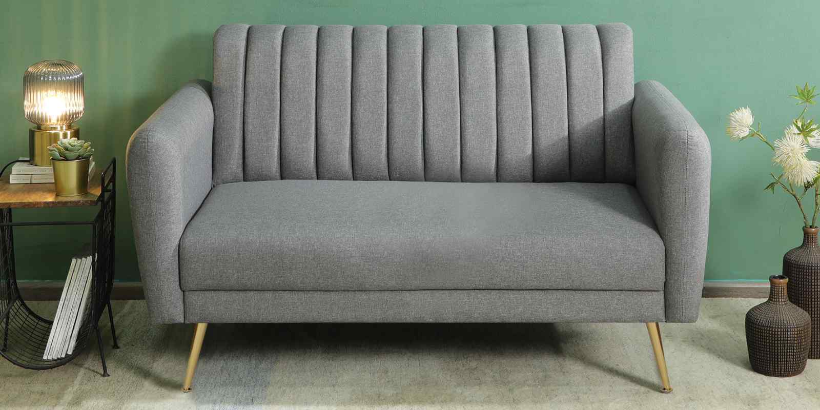 Fidel Chenille Fabric 2 Seater Sofa In Slate Grey Colour