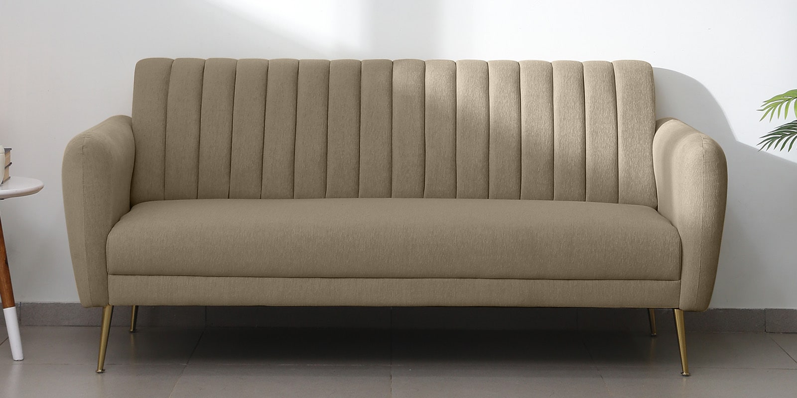 Fidel Chenille Fabric 3 Seater Sofa in Beige Colour