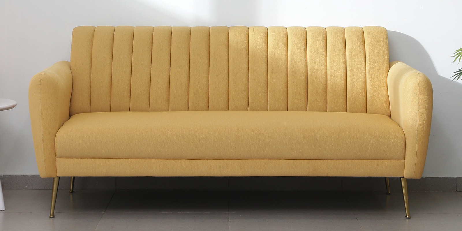 Fidel Chenille Fabric 3 Seater Sofa In Camel Yellow Colour