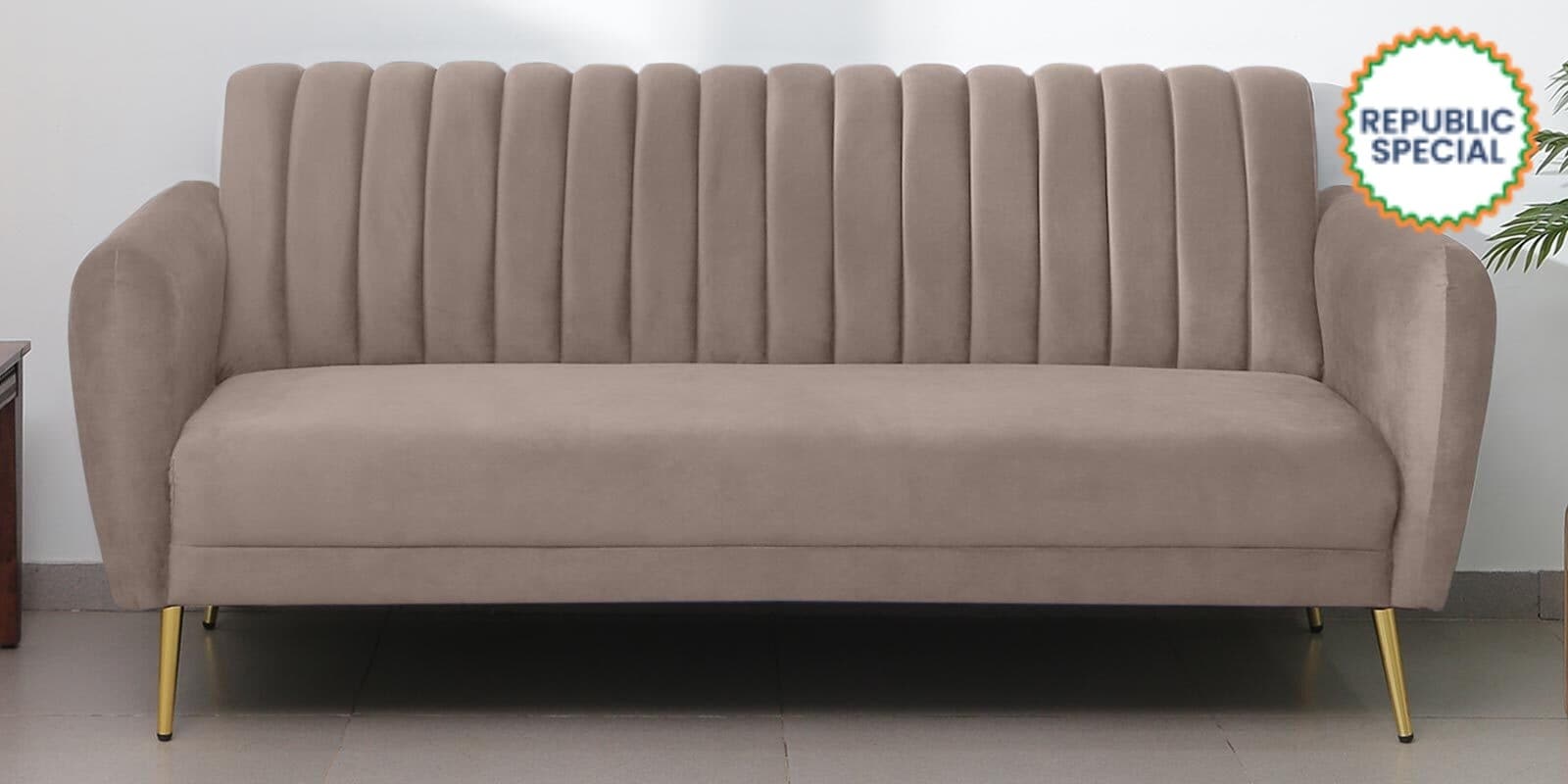 Fidel Chenille Fabric 3 Seater Sofa in Sandy Brown Colour