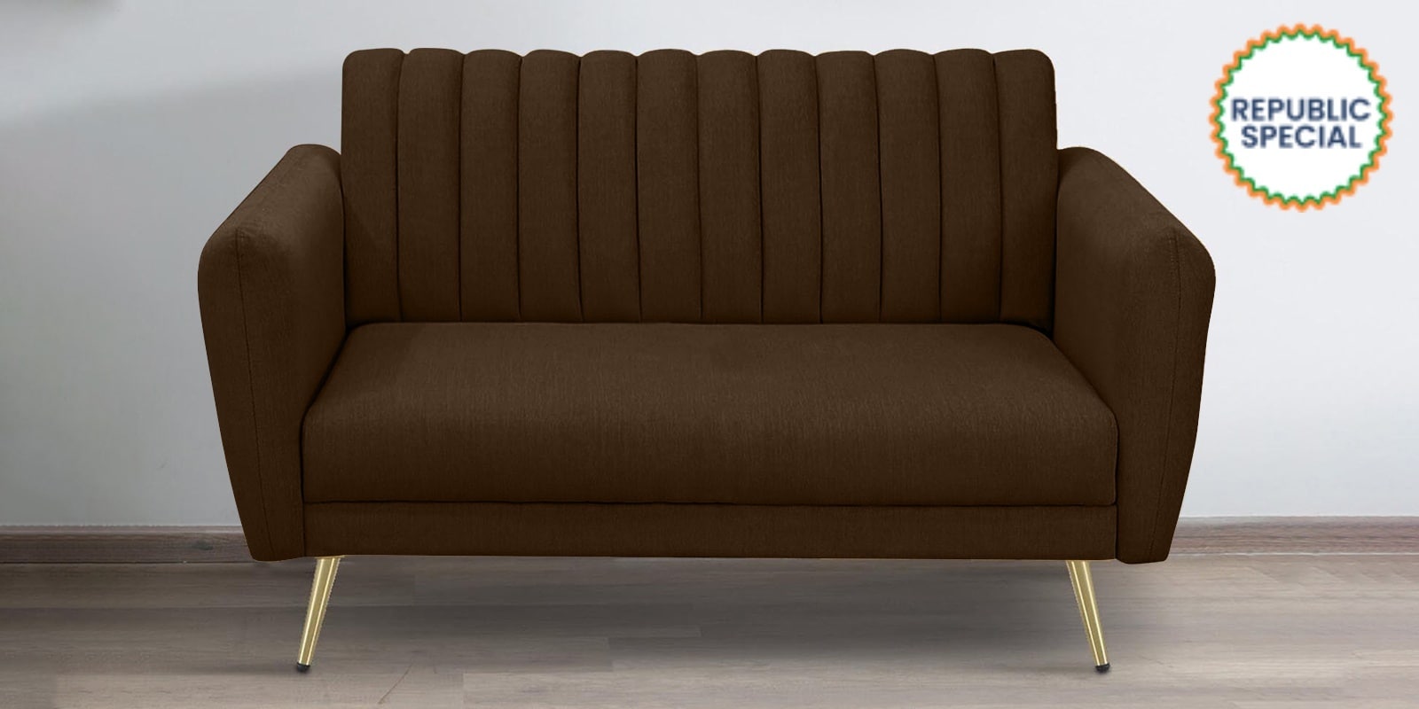 Fidel Velvet 2 Seater Sofa in Brown Colour