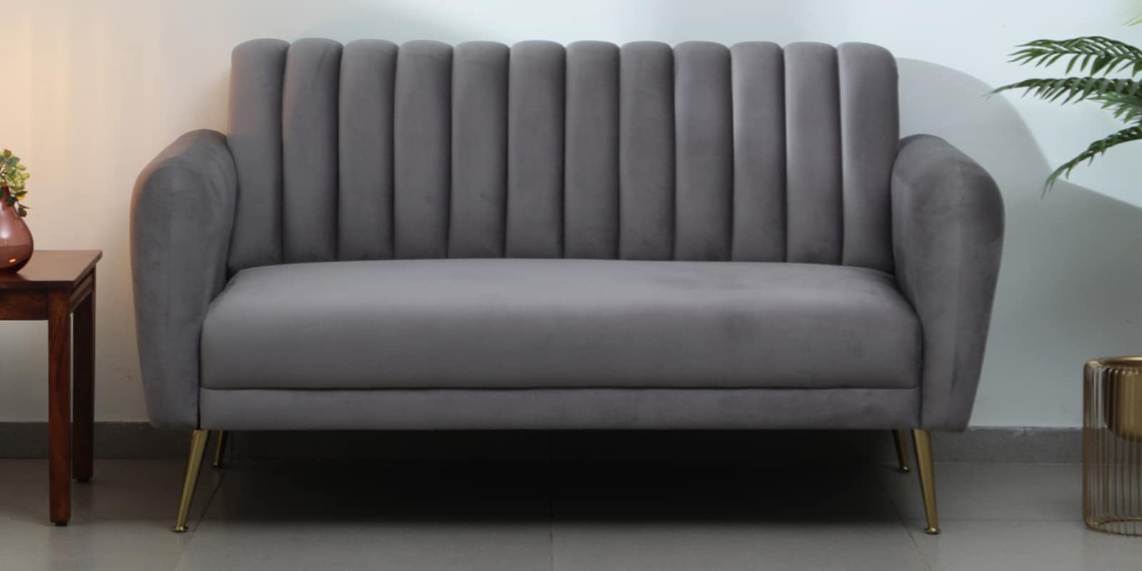 Fidel Velvet 2 Seater Sofa In Fossil Grey Colour