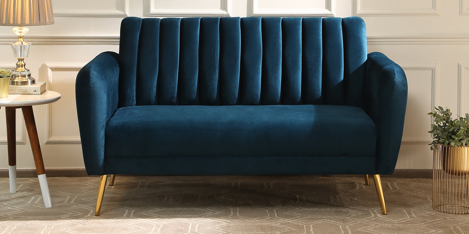 Fidel Velvet 2 Seater Sofa In Teal Blue Colour