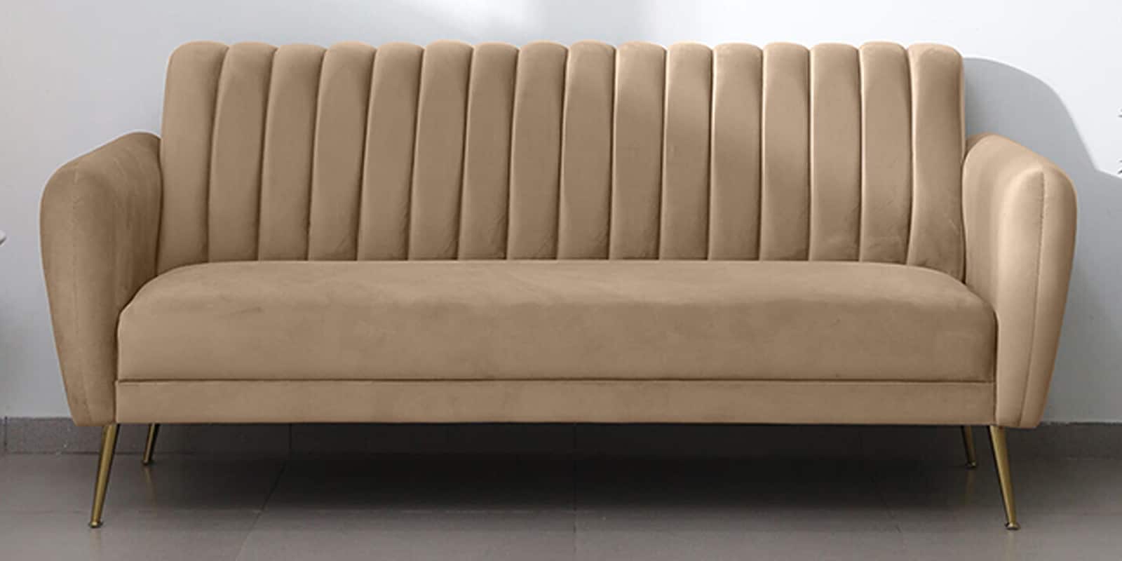 Fidel Velvet 3 Seater Sofa In Beige Colour