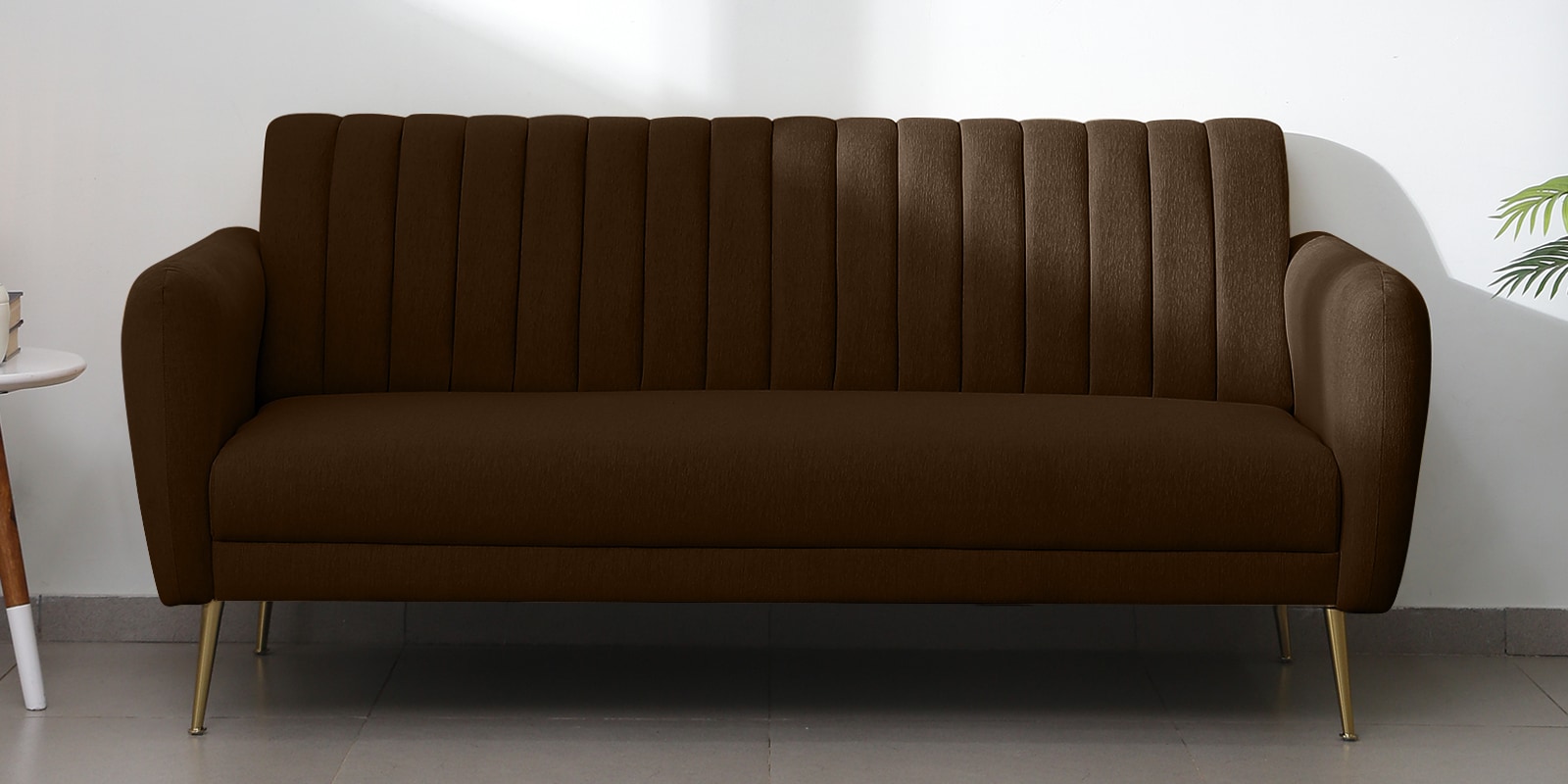 Fidel Velvet 3 Seater Sofa in Brown Colour