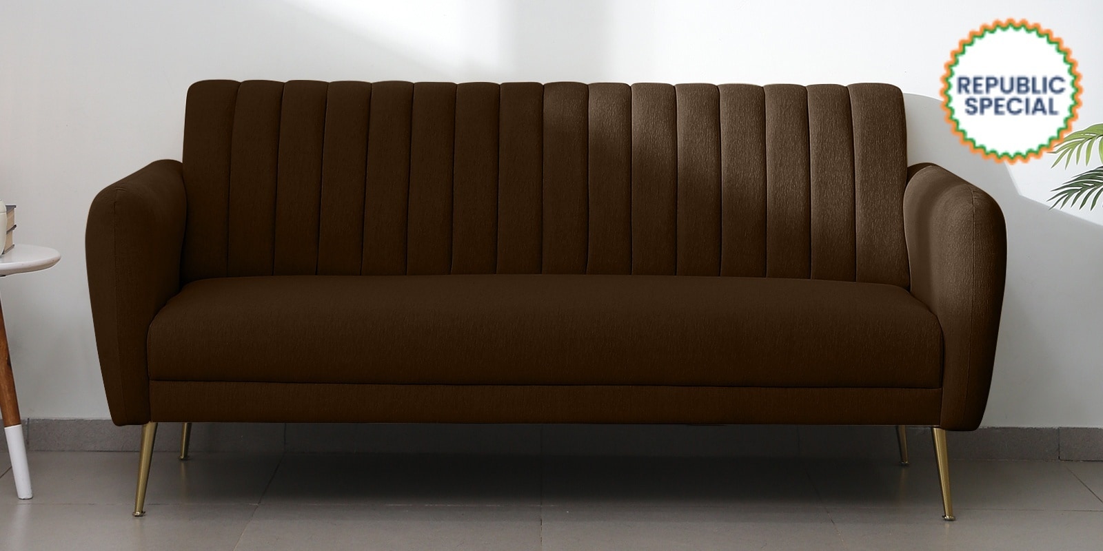Fidel Velvet 3 Seater Sofa in Brown Colour