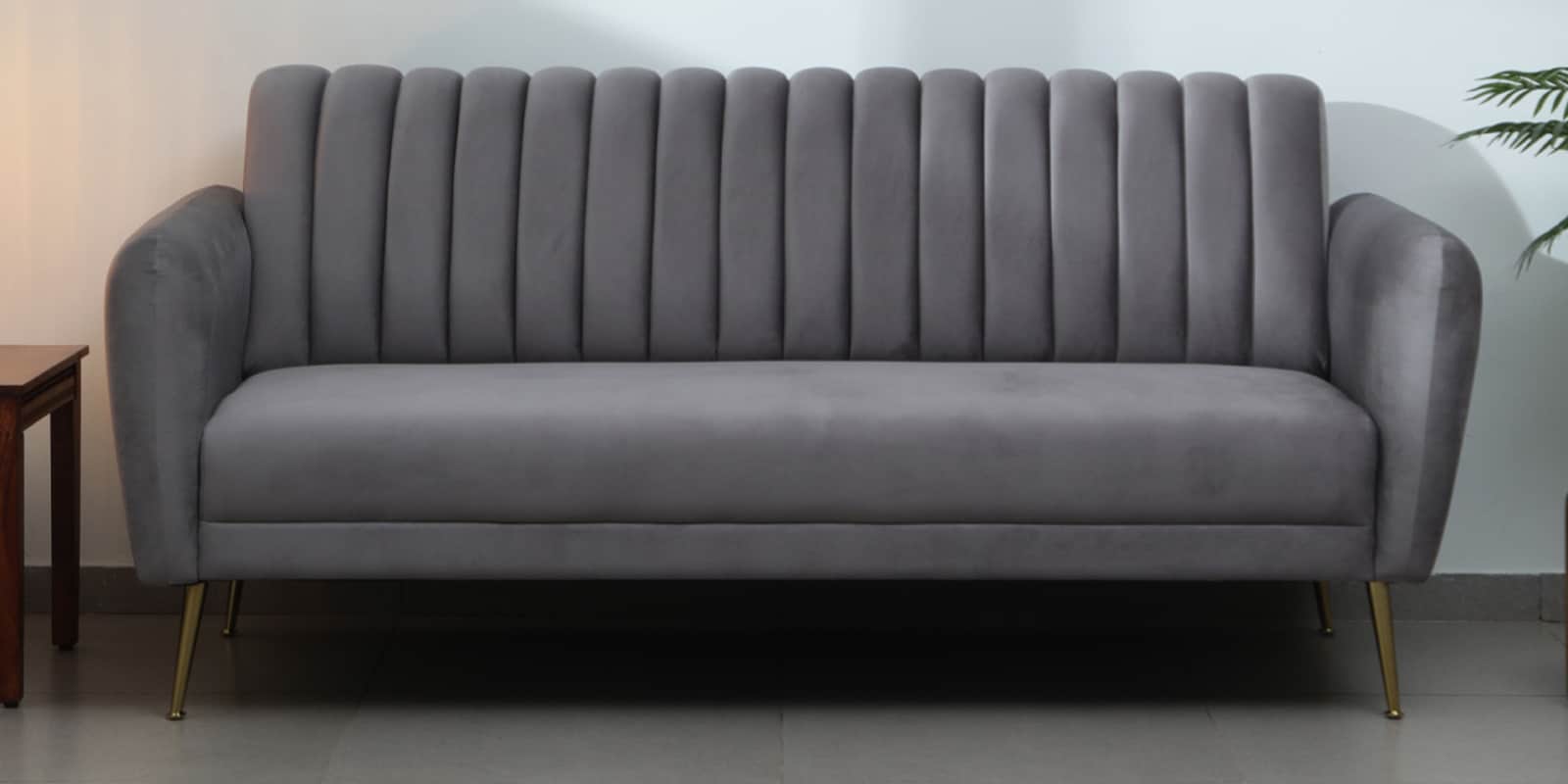 Fidel Velvet 3 Seater Sofa In Fossil Grey Colour