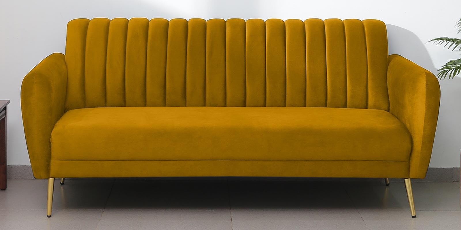 Fidel Velvet 3 Seater Sofa in Yellow Colour