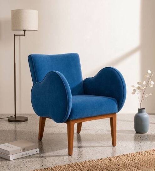 Fibo Arm Chair In Blue Velvet Colour