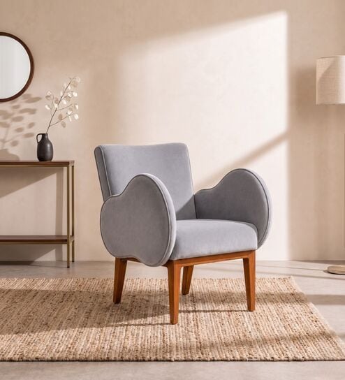 Fibo Arm Chair In Silver Velvet Colour