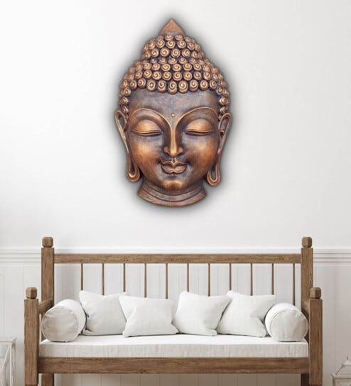 Fibre Buddha Face Wall Hanging Mural Bronze