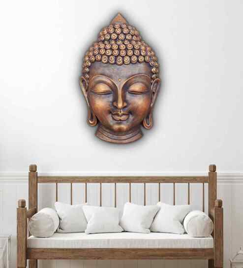 Fibre Buddha Face Wall Hanging Mural Bronze