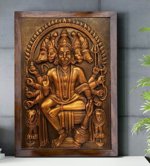 Fibre Panchmukhi Hanuman Relief Mural Bronze