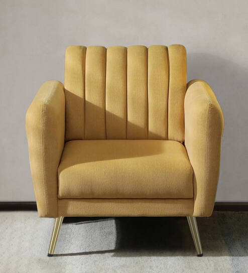 Fidel Chenille Fabric 1 Seater Sofa In Camel Yellow Colour
