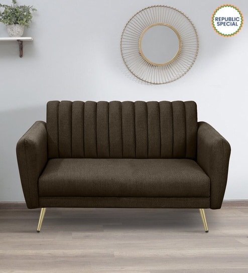 Fidel Chenille Fabric 2 Seater Sofa in Brown Colour