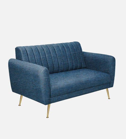 Fidel Chenille Fabric 2 Seater Sofa In Denim Blue Colour