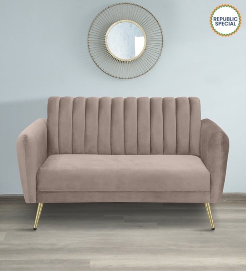 Fidel Chenille Fabric 2 Seater Sofa in Sandy Brown Colour