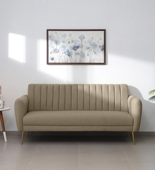 Fidel Chenille Fabric 3 Seater Sofa in Beige Colour