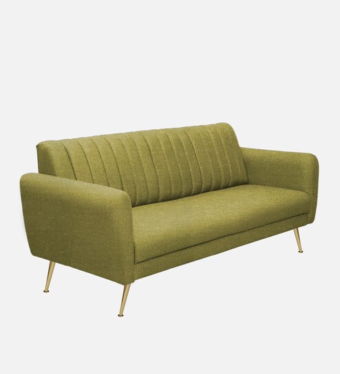 Fidel Chenille Fabric 3 Seater Sofa In Olive Green Color