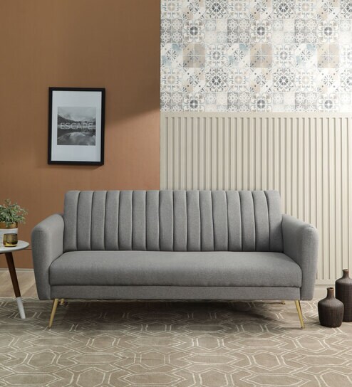 Fidel Chenille Fabric 3 Seater Sofa In Slate Grey Colour