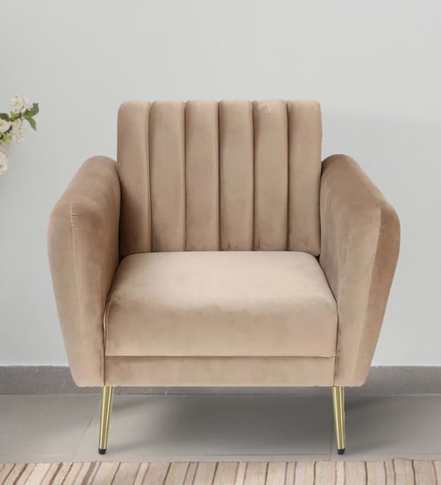 Fidel Velvet 1 Seater Sofa In Beige Colour
