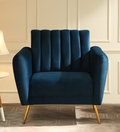 Fidel Velvet 1 Seater Sofa In Teal Blue Colour