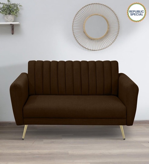 Fidel Velvet 2 Seater Sofa in Brown Colour
