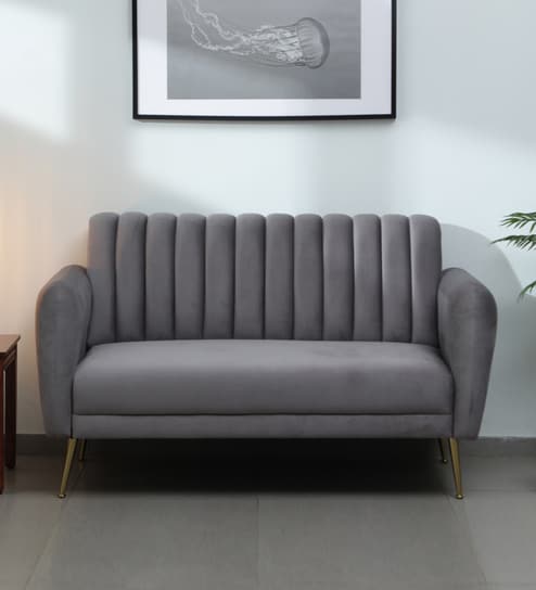 Fidel Velvet 2 Seater Sofa In Fossil Grey Colour
