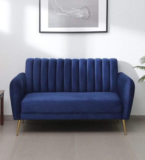 Fidel Velvet 2 Seater Sofa In Royal Blue Colour