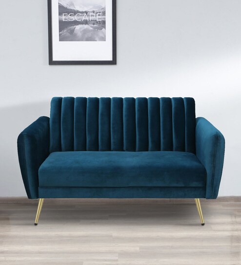 Fidel Velvet 2 Seater Sofa In Teal Blue Colour
