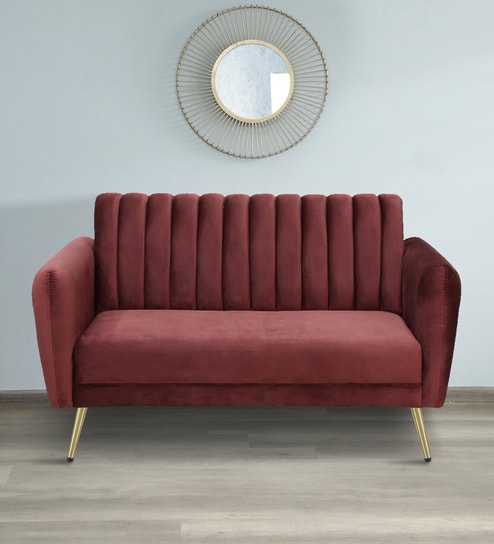 Fidel Velvet 2 Seater Sofa In Wine Red Colour