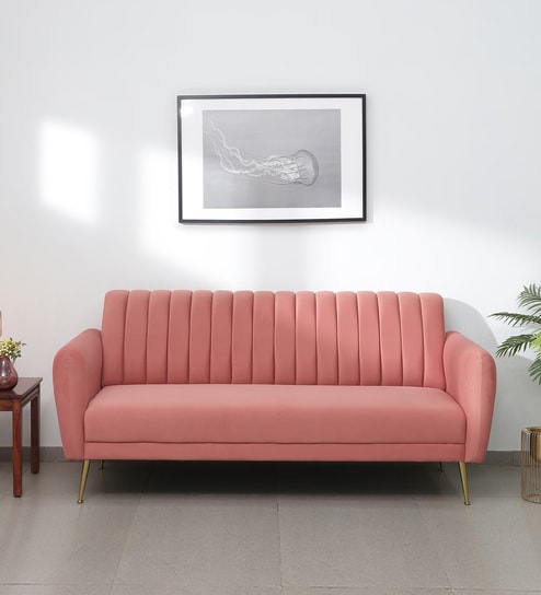 Fidel Velvet 3 Seater Sofa In Blush Pink Colour