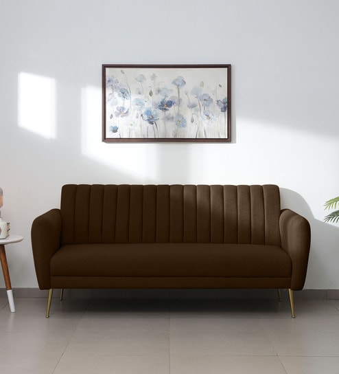 Fidel Velvet 3 Seater Sofa in Brown Colour