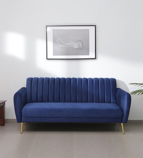Fidel Velvet 3 Seater Sofa In Royal Blue Colour