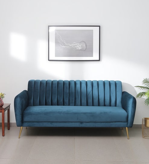 Fidel Velvet 3 Seater Sofa In Teal Blue Colour