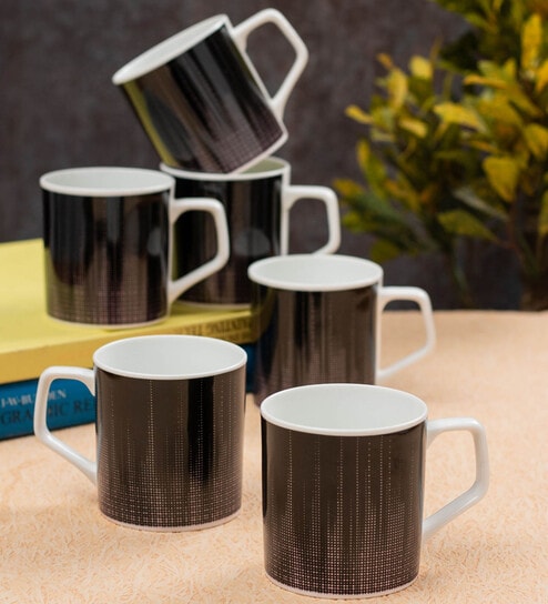 Black Fine Ceramic Director Hilton Tea Cup Set Of 6 - 215 ml each