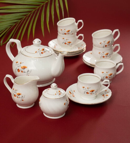 White Fine Ceramic Karina Floral Tea Set Of 15
