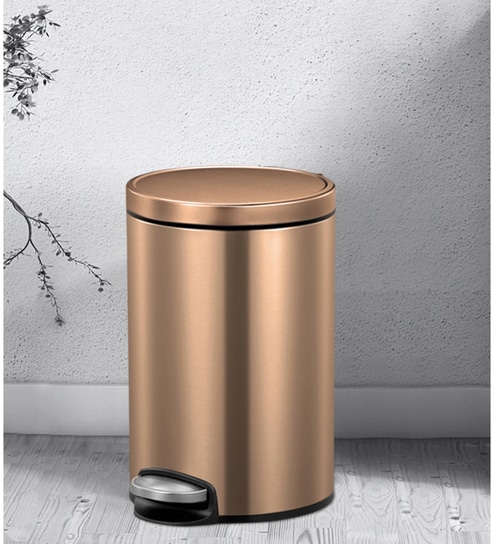 Fingerprint Resistant Step Dustbin With Liner, 12 Litres, Bronze Copper