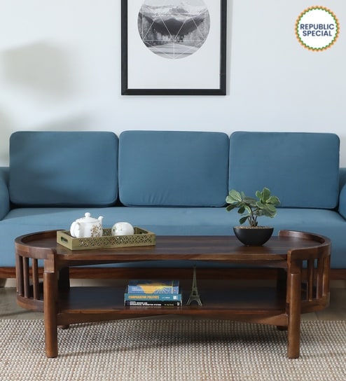 Finnmark Sheesham Wood Oval Coffe Table In Scratch Resistant Provincial Teak Finish