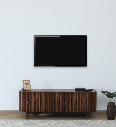Finnmark Sheesham Wood Tv Console In Scratch Resistant Provincial Teak Finish For Tvs Up To 58"