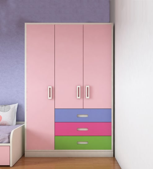 Buy Fiona Kid S Three Door Wardrobe In English Pink Finish By