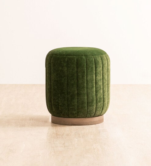 Fior Velvet pouffe In Green Colour