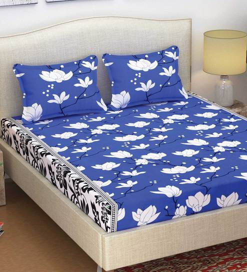 Cotton Queen Size Bed Sheet with 2 Pillow Covers by Azaani