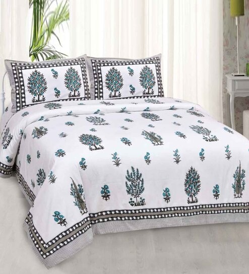White Traditional 240 TC Cotton King Size Bedsheet With 2 Pillow Covers