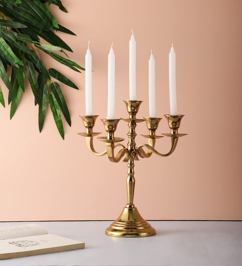 Five Arm Candelabra Gold Aluminium Candle Holder