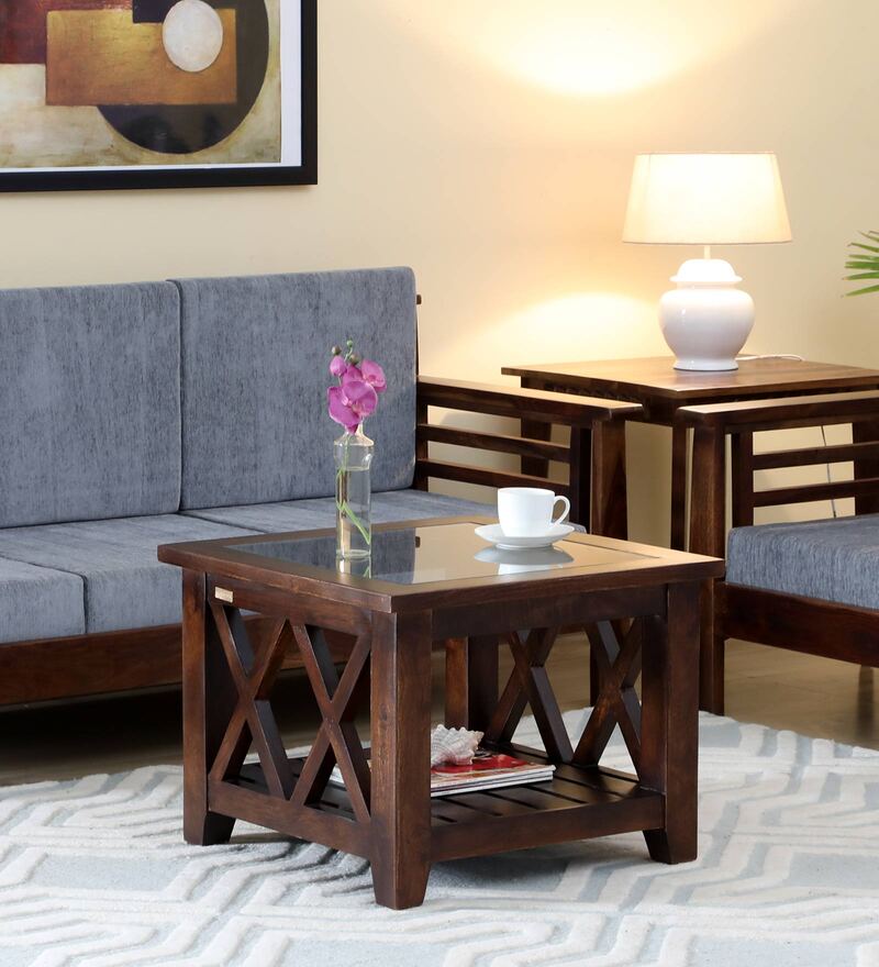 Buy Fife Z Solid Wood Coffee Table with Glass Top in Provincial Teak