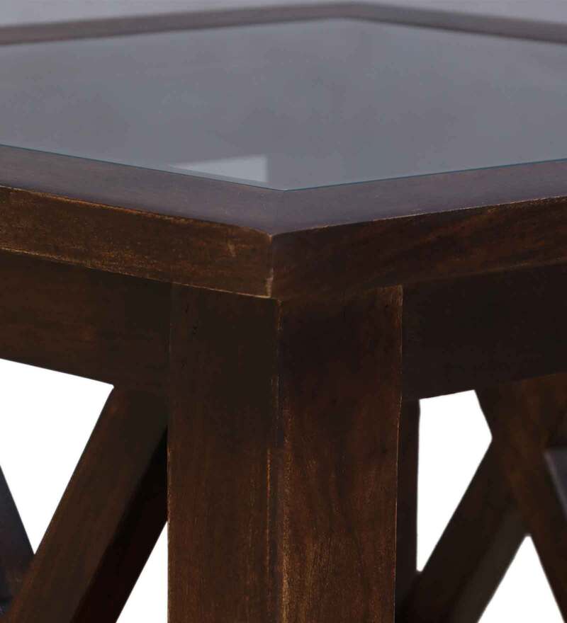 Buy Fife Z Solid Wood Coffee Table with Glass Top in Provincial Teak