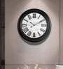 Fiber Wall Clock Roman Big Wooden Design Black 30 Inch