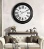 Fiber Wall Clock Roman Big Wooden Design Black 30 Inch